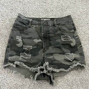Rewash Ripped Camo Jean Shorts